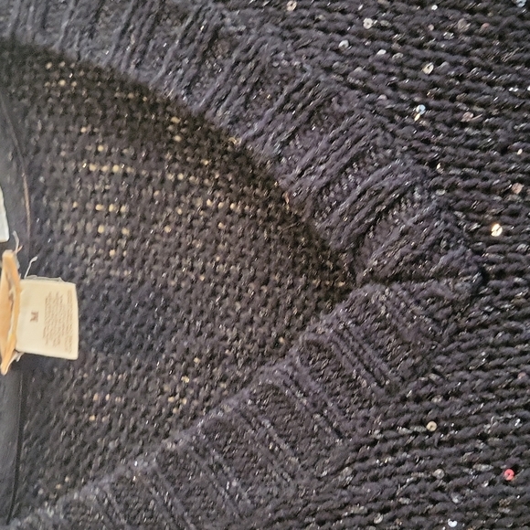 MUDD Sweater Medium V Neck P Black Metallic Sequined Pullover Knit - Picture 3 of 5